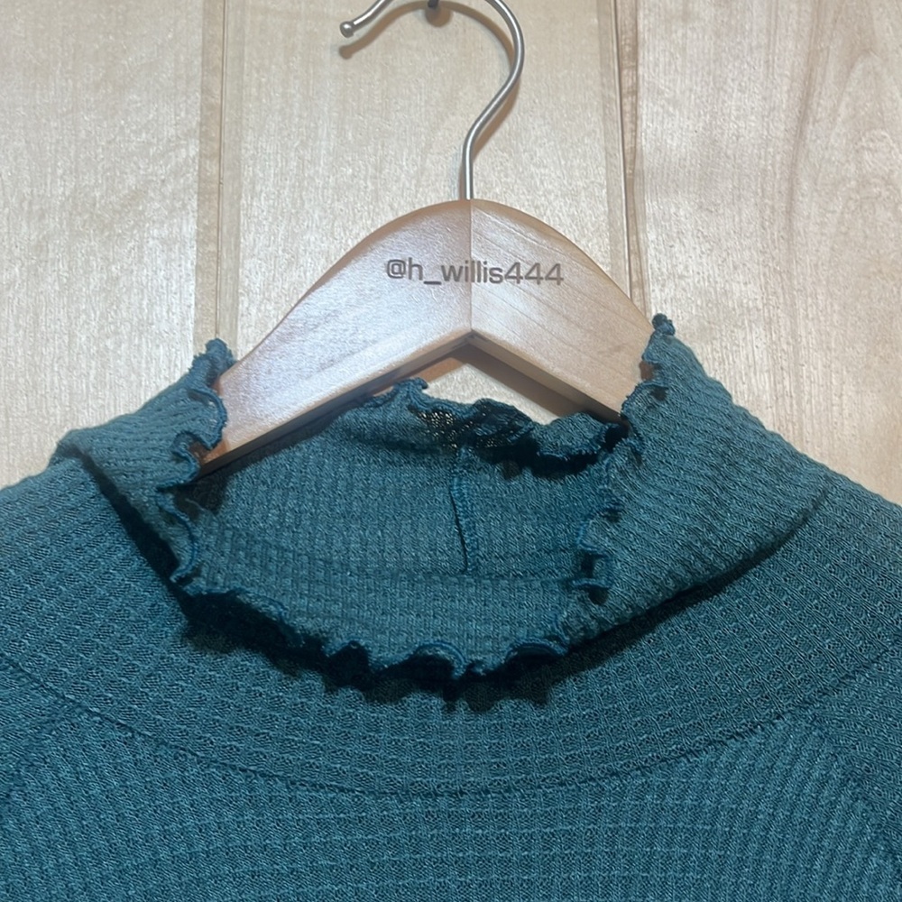 Intimately Free People Make It Easy Waffle Knit Lettuce Hem Thermal Top in Teal - Picture 5 of 8